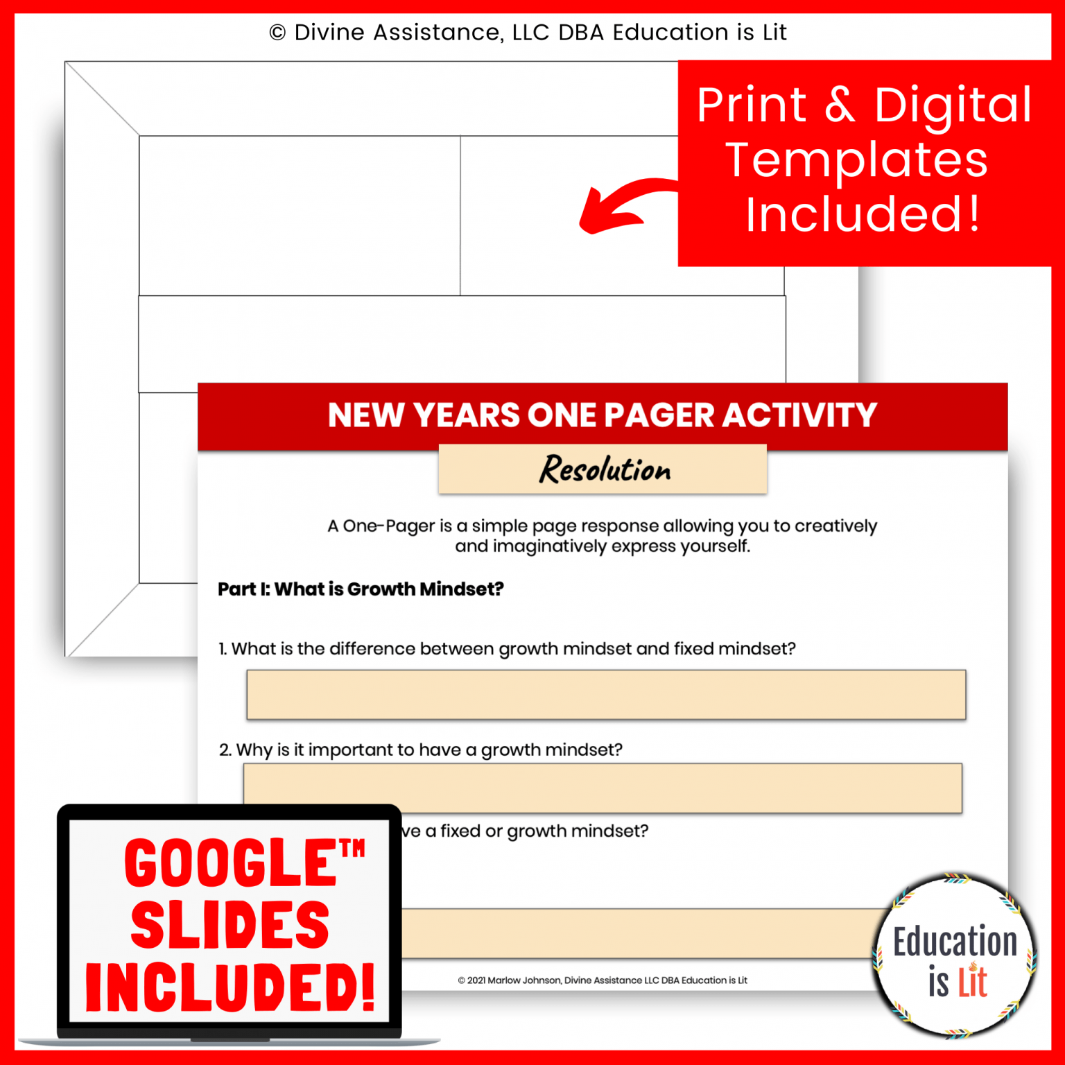 New Years Growth Mindset One-Pager – Education is Lit